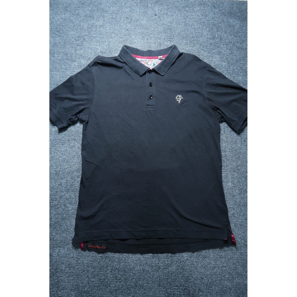 Robert Graham Mens Black Short Sleeve Skull Logo Polo Shirt Classic Fit M